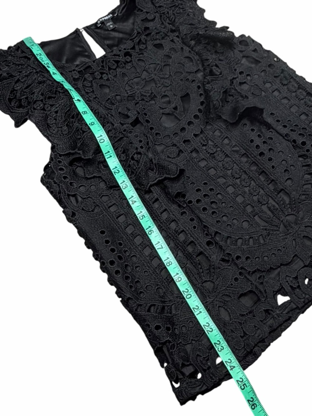 Express Black Baroque Lace Crochet Ruffle Sleeve Blouse - Size Medium - Picture 12 of 16